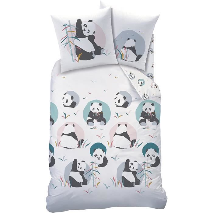 PARURE DE COUETTE HOUSSE DE COUETTE ET TAIES ose Panda Parure 100 Coton Blanc 140 x 200 cm63 x 63 cm Taille Franccedilaise91