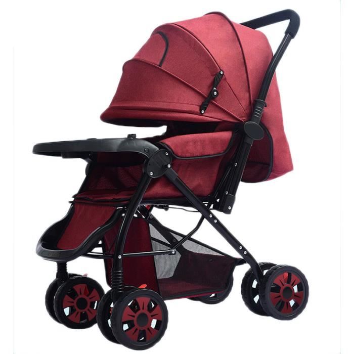 Poussette citadine bébé bidirectionnel pliable Haute-Vue Boîte à musique s'asseoir s'allonger cadeaux tous les saisons Rouge Vineux