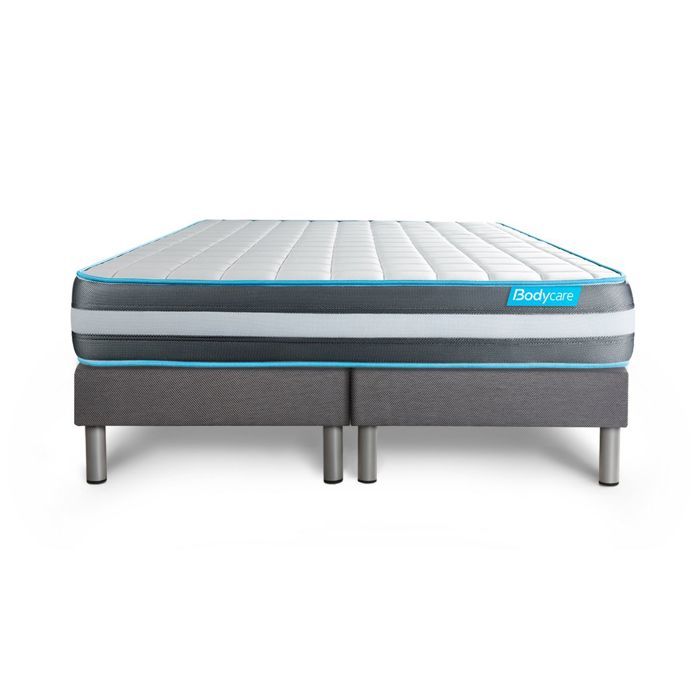 Ensemble sommier matelas 180x200 Bodyform - 20 cm - Confort Ferme - double sommiers gris