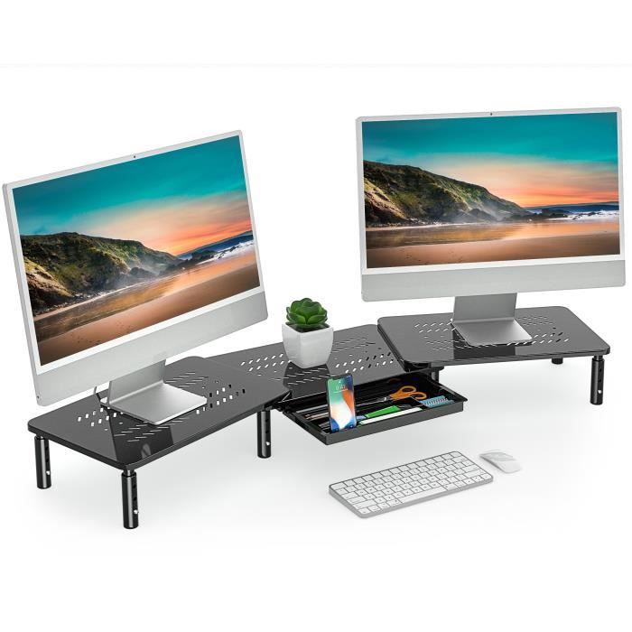 FITUEYES Réhausseur d'Écran d'Ordinateur en Métal Support d'Écran d'Ordinateur avec Tiroir 76-103x23.5x109/129/149cm,Noir