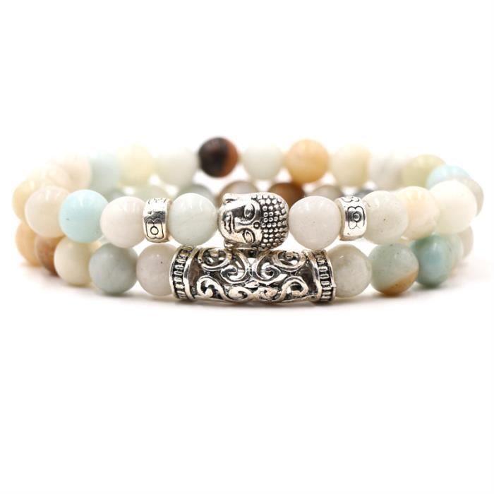 FONMOR Coffret Cadeau Bracelet Homme Femme Ensemble Couples Distance Bracelet Classique En Pierre Naturelle Perlée AA+25
