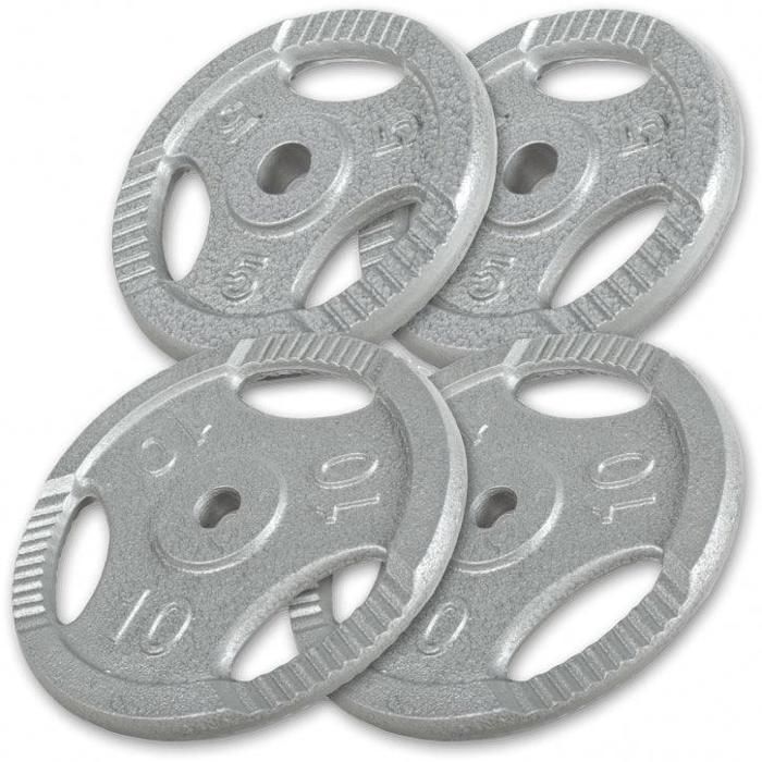 Gorilla Sports - Lot des poids en fonte grip de 30kg (2x5kg et 2x10kg) de diamètre 31mm
