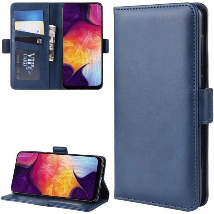 Housse Galaxy A50 Etui de Protection, Flip Portefeuille Housse Pour Samsung Galaxy A50 (6.4-) Bleu