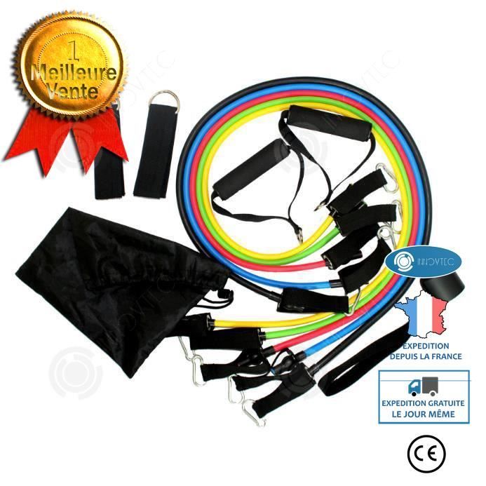 INN® set bande elastique fitness musculation 11 sport de resistance traction large cheville pied kit sangle Elastiband exercice homm