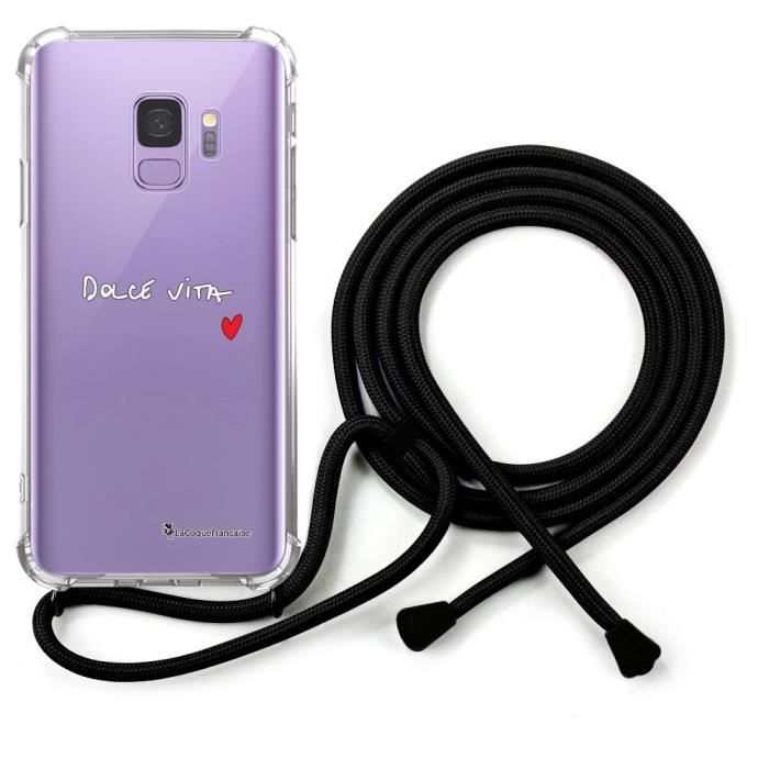 Coque cordon pour Samsung Galaxy S9 noir Dessin Dolce Vita La Coque Francaise