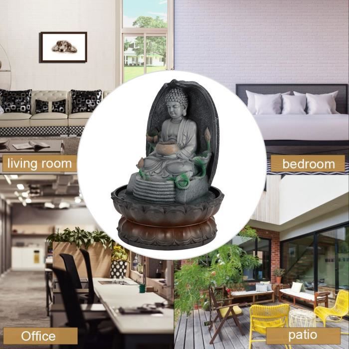 DECO☪Ornement de Fontaine d'Eau Bouddha LED Unique Artisanat en Résine Décor Salon de Thé (EU 220V)☪Lv.life☪NIM