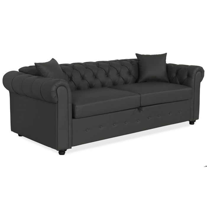 Canapé Chesterfield convertible express avec matelas Domingo Simili Gris