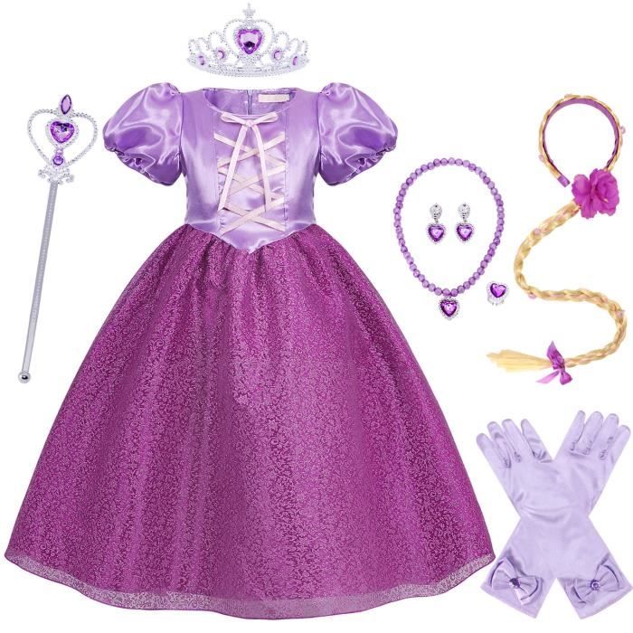AmzBarley Déguisement Filles Raiponce Princesse Robe Costume Carnaval Fête Pâques Noël Anniversaire Cosplay Robe avec Accessoires
