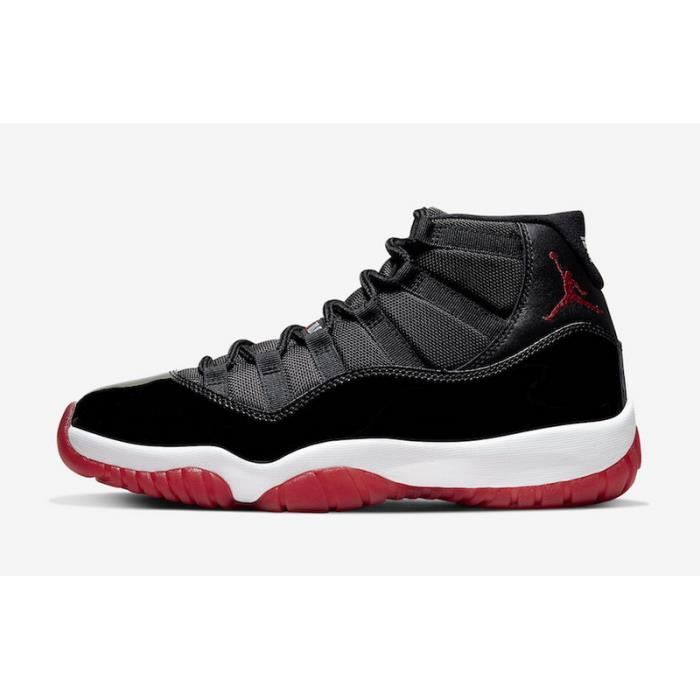 Baskets Jordan 11 Bred Homme Chaussures Entraînement de Sport Noir Rouge