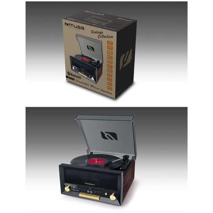 Platine Disque Vinyle Vintage BOIS Radio Bluetooth /FM/USB/RCA/AUX/Télécommande/Lecteur CD/Cassette Chaine HIFI compacte