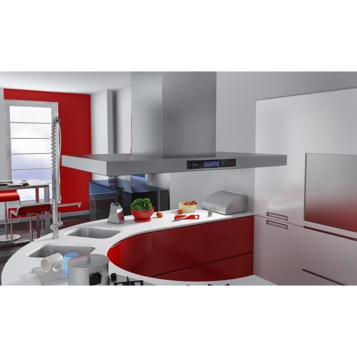 Hotte aspirante de cuisine pour ilot ultra Acier avec 4 ampoules 750 m³/h 65 dB