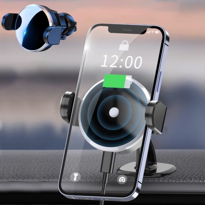 15W Qi Chargeur Induction Voiture, 2 en 1 Chargeur sans Fil Rapide Automatic Clamping Support Téléphone pour iPhone Samsung etc