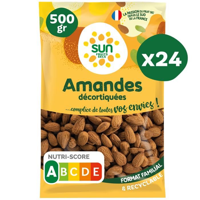 Amandes décortiquées en sachet de 500g x24 Sun- CACAHUETES ET FRUITS SECS