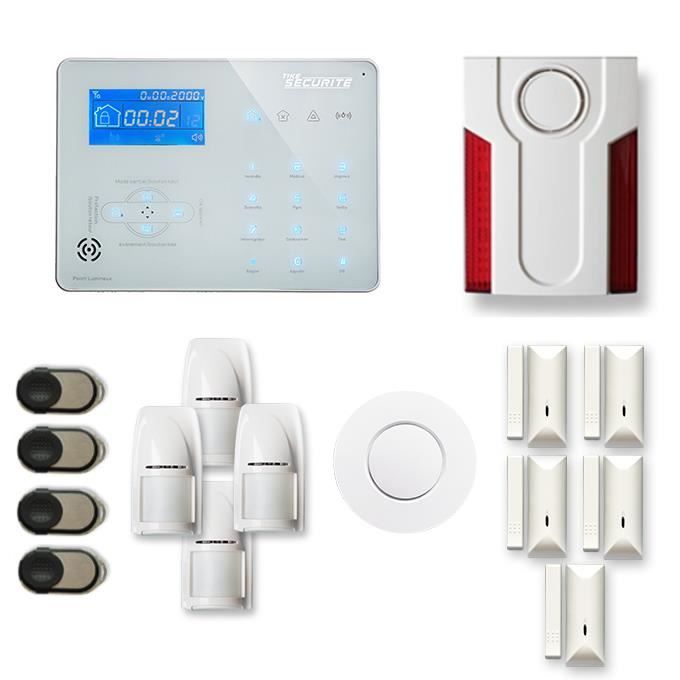 Alarme maison sans fil ICE-B 4 à 5 pièces mouvement + intrusion + détecteur de fumée + sirène extérieure - Compatible Box internet