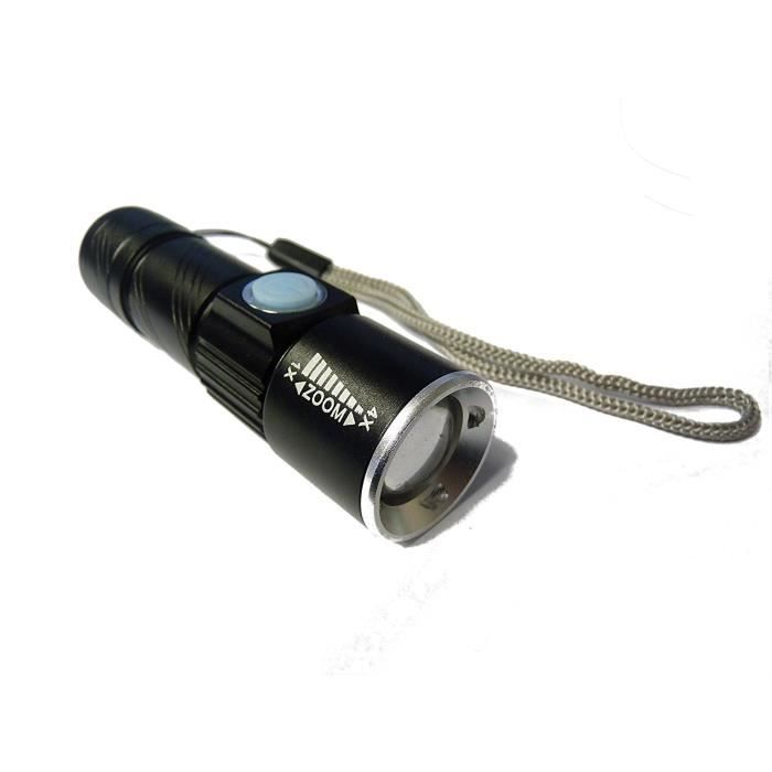 TRIXES Torche Ultra Puissante à LED Rechargeable USB Avec Focalisation de Faisceau et Zoom