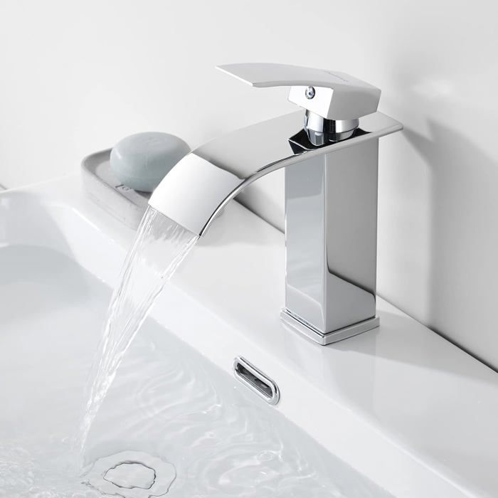 Robinet Cascade Salle De Bain Noir - Mitigeur Lavabo Acier Inox, Bec 11 Cm, Installation Facile