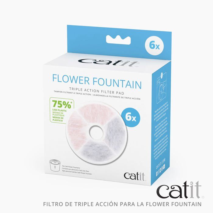 Filtre a air - filtre a eau Cat it - 43739 - Catit Lot de 6 filtres Triple Action sans Cadre pour Fontaine a Fleurs Catit
