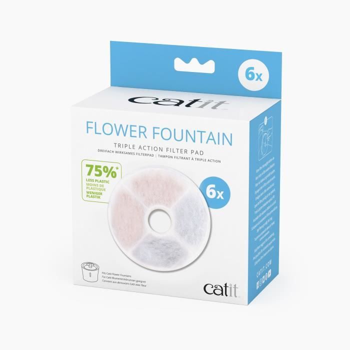 Filtre pour fontaine à eau pour chat - CATIT - Flower - Triple action - 6 pièces - Écologique Filtre pour fontaine à eau pour chat - CATIT - Flower - Triple action - 6 pièces - Écologique
