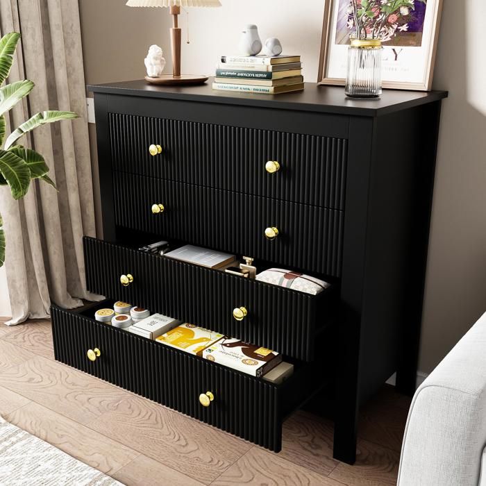 ModernLuxe Buffet - Commode avec 4 tiroirs - en panneaux de particules - Noir
