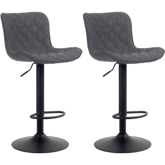 Lot de 2 tabourets de bar coutures decoratives pied trompette hauteur reglable en metal noir assise en tissu noir 10_0004141