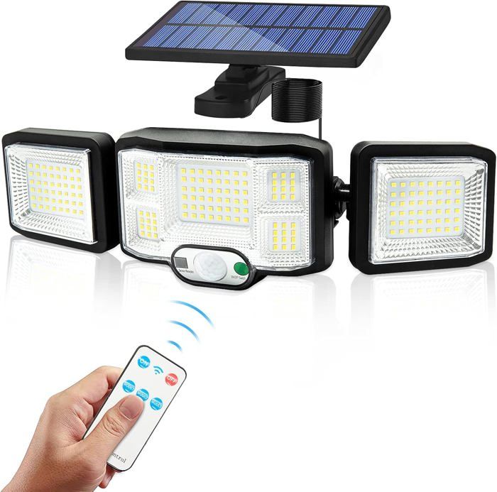 Solaire Lumiere Exterieur Applique Murale Luminaire LED 3 Têtes 192 LEDs Detecteur Mouvement IP65 Etanche
