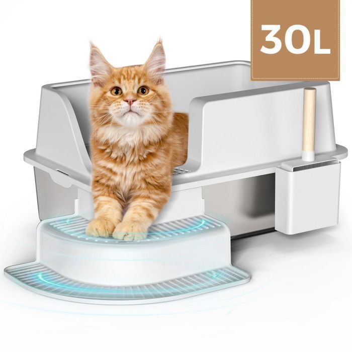 Comparer les prix de Bac à litière pour chat en acier inoxydable - Métal ouvert Extra large surface non collante Bac à litière pour chat très résistant