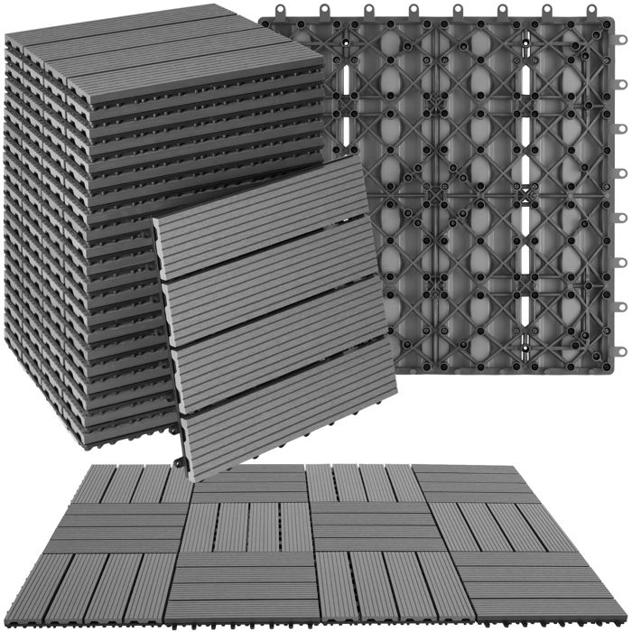 Dalles de terrasse - TECTAKE - Lot de 22 dalles de terrasse TEGULAS en WPC aspect bois 31 x 31 x 22 cm - Marron