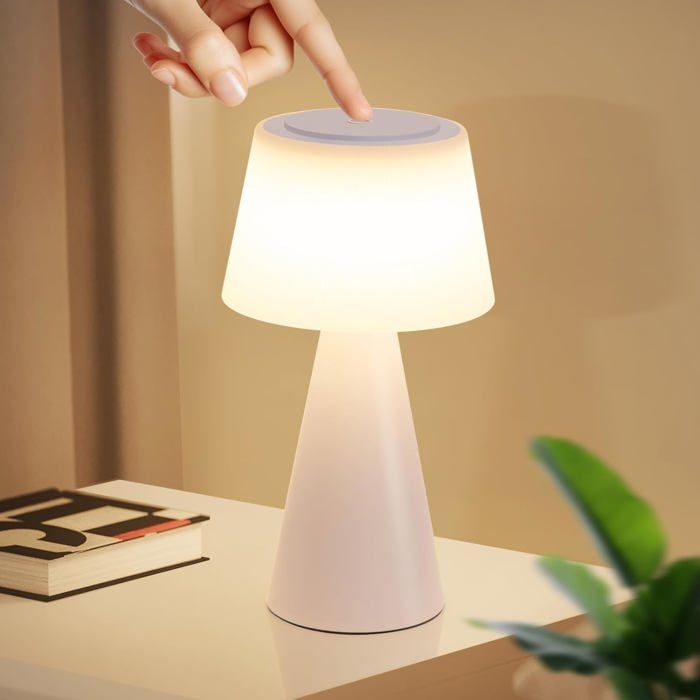 Homefire Lampe de table à piles lampe de chevet LED 3600mhA lampe de table sans fil lampe tactile à intensité variable avec USB
