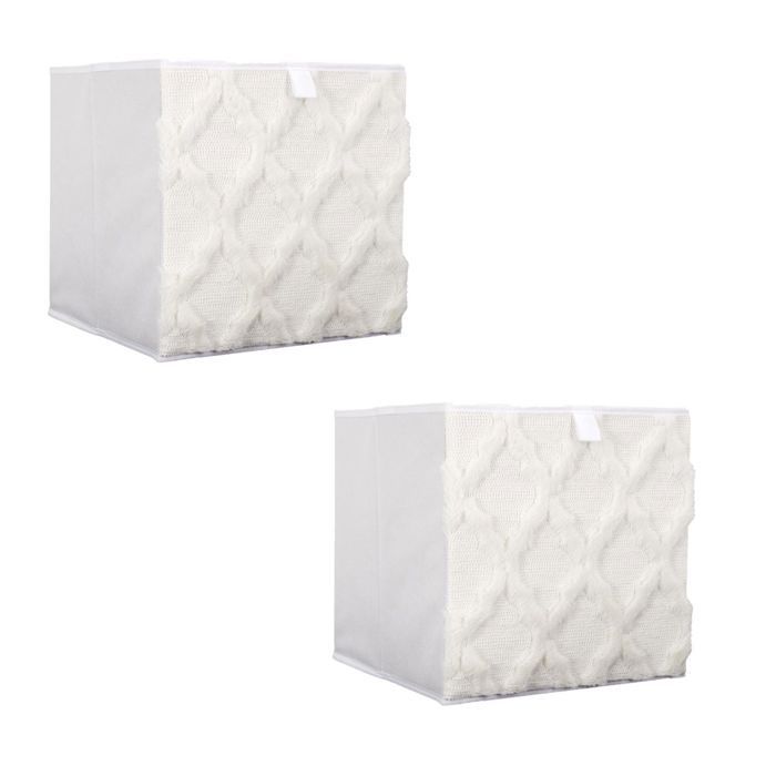 Toilinux - Lot de 2 cubes de rangement pliables avec tissu texturé - 30 x 30 cm - Beige