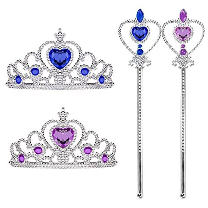 Diademe Princesse Enfant et Baguette 2 Ensembles Violet et Bleu Couronne Fille et Baguette pour Filles Costume Diademe Enfant e