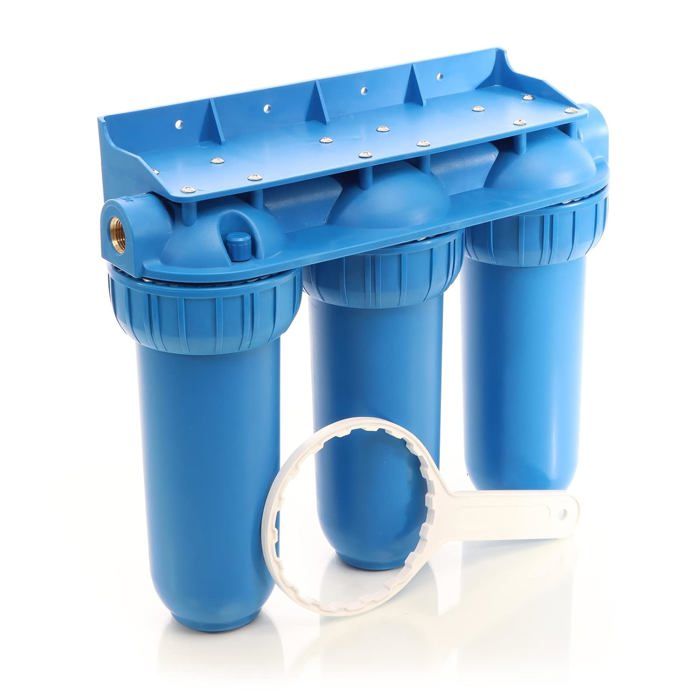 Comparer les prix de Filtre à Eau Potable 3 Étapes – 360 l/h – Filtre à Sédiments et Charbon Actif – 400 x 145 x 350 mm