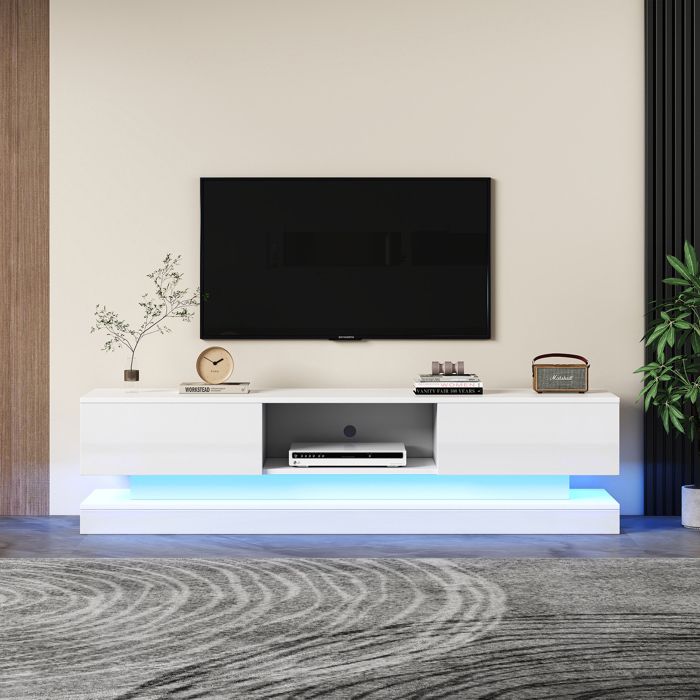 Meuble TV Blanc 160x35x40 Cm Avec éclairage LED RGB - Bois D'ingénierie, 30 Kg, Design Moderne
