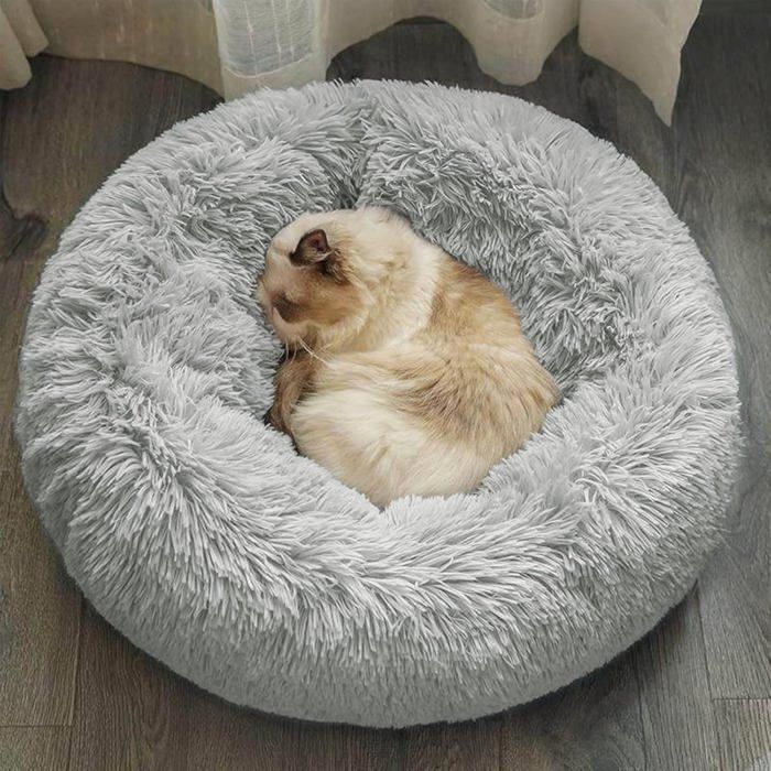 Meilleurs prix pour FLEUVE - Panier Chien - Coussin rond peluche pour chat/petit chien lit canapé d’hiver Ø50 cm gris clair