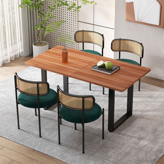 Chaises salle à manger - Lot de 4 - Dossier en rotin - Coussin en velours - Pieds en métal - Vert Chaises salle à manger - Lot de 4 - Dossier en rotin - Coussin en velours - Pieds en métal - Vert