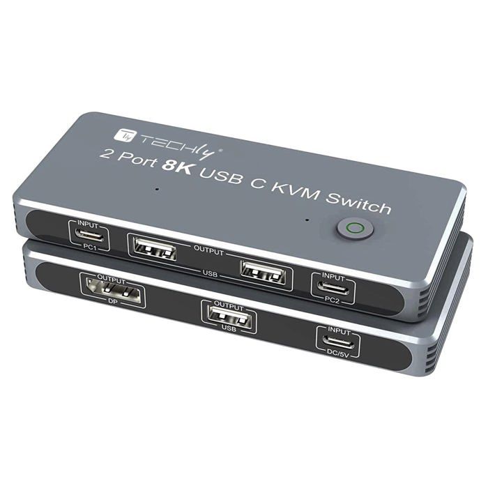 Switch KVM - Techly IDATA KVM-DPC8K - 8K Résolution - 2xUSB-C - 3xUSB 2.0 - Bureau