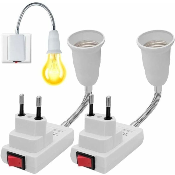 Douille E27 avec Interrupteur sans Fil 2 Pices 360 degrs rglable support ampoule e27 adaptateur douille ampoule(sans ampoule)