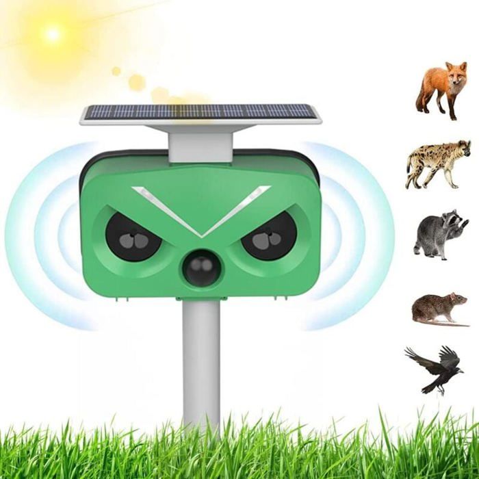 Répulsif chat/chien/oiseaux Ultrason Extérieur Solaire+USB Jardins Champs Pépinières PZCC