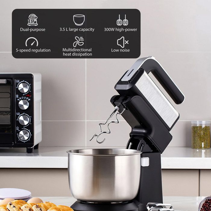 Robot Pâtissier - Pétrin - 3.5L - 300W - 5 vitesses - 304 Réglage à six vitesses - 68dB - Robot pâtissier Chef -