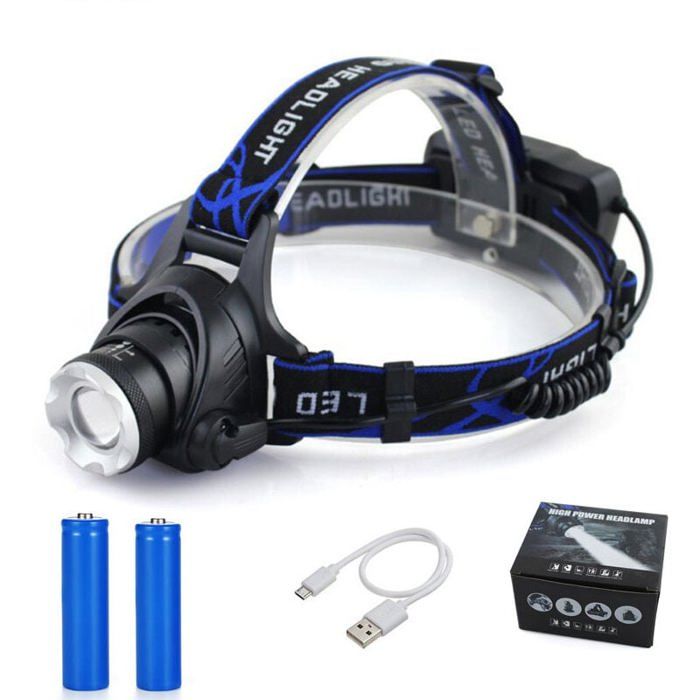 Lampe Frontale Lampe Torche LED Rechargeable Lampe Frontale 10000LM avec 3 Modes d’Eclairage avec Câble USB 2 Piles 18650 avec