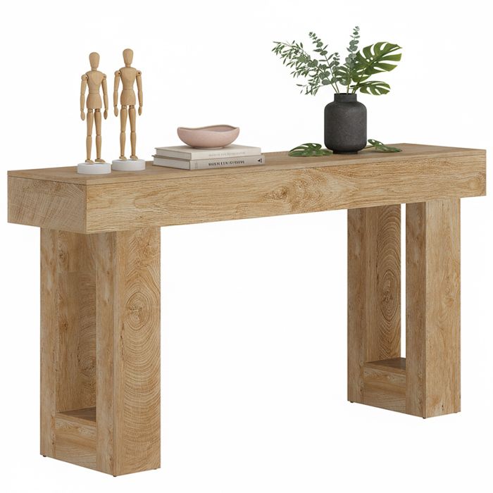 Table Console Bois - 160×35×85 cm - Table dentrée pour Couloir Salon Grain de bois Brun Clair