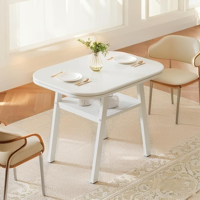 Petite table de salle à manger -80× 60 ×76 cm - table de cuisine pour salle à manger - Petits espaces pour 4-6 Personnes -Blanc