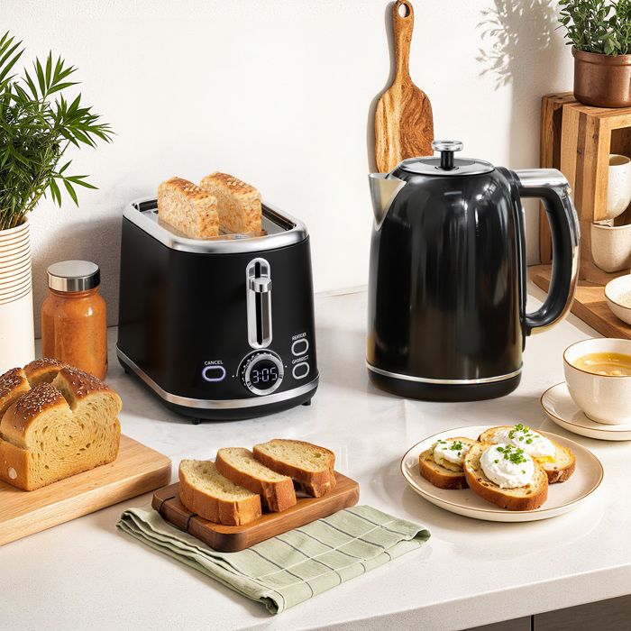Ensemble bouilloire et grille-pain bouilloire en acier inoxydable 17 L et 2200 W et grille-pain à 2 tranches noir