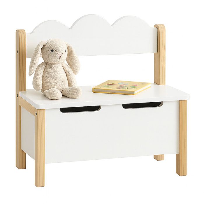 Banc pour enfants Relaxdays avec rangement couvercle H x L x P : 60 x 60 x 25 cm banc enfant chambre blanc/nat.