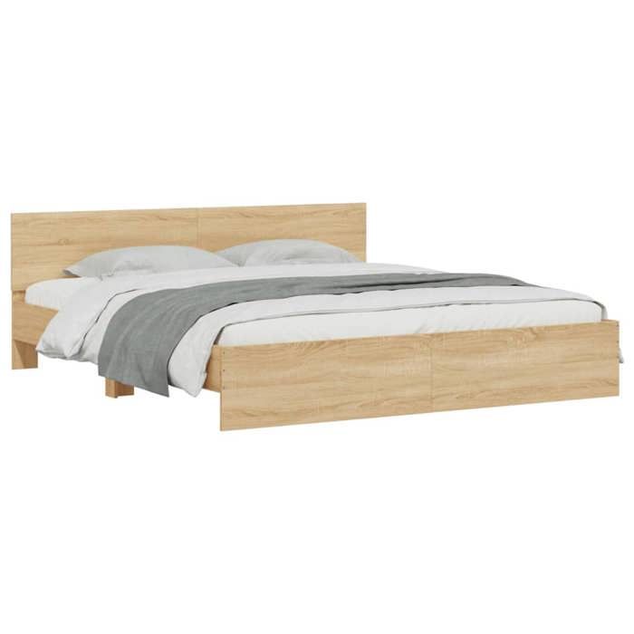 Brun 200 x 200 cm - Lit Bois - stables et durable - Cadre de lit avec LED - matelas non inclus - chêne sonoma 200x200 cm 001_958684