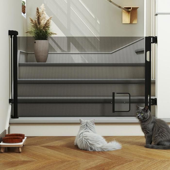 Comparer les prix de Barrière de Sécurité Escalier Rétractable Avec Trou pour Chats 0-180 cm H 85 cm pour Escaliers/Portes/Couloirs Noir