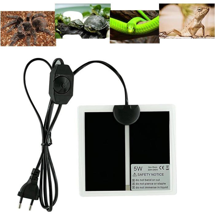 Comparer les prix de Tapis Chauffant Reptile Réglable -  - Thermostat Intégré - Terrarium 15x14cm 5W - Pour Tortues Serpents Lézards