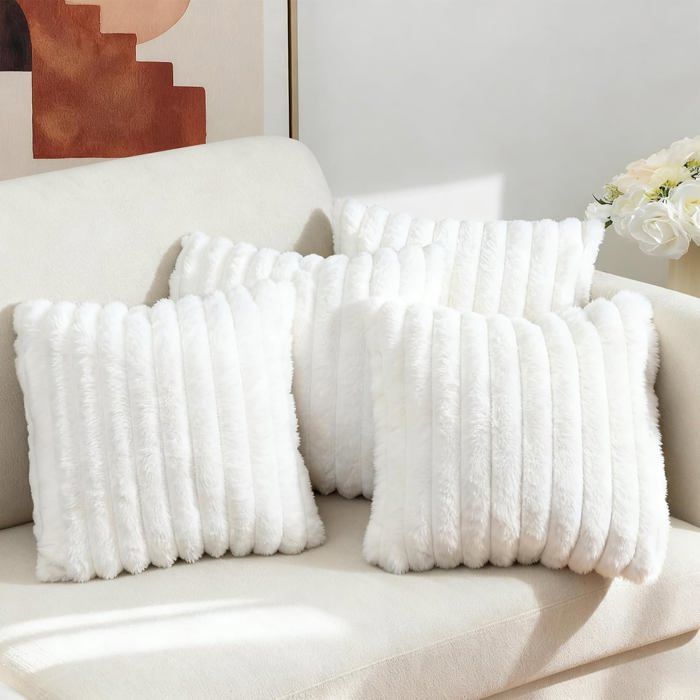 Housses de Coussin 4 Pièces Coussin Doux Blanc en Velours Doux Coussin Doux Canapé avec Fermeture Éclair Cachée
