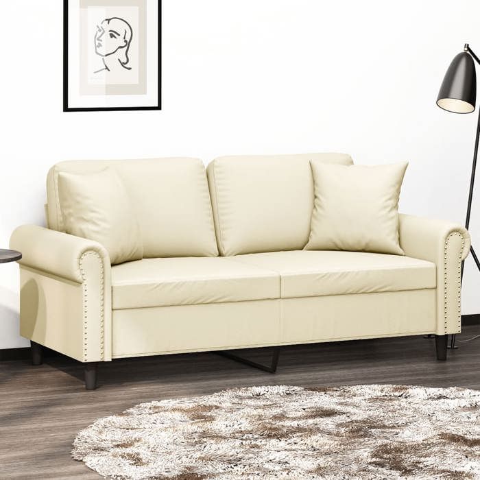 NEW 2026 Canapé moderne - Design ergonomique - pour salon - 2 places avec oreillers crème 140 cm similicuir L2015