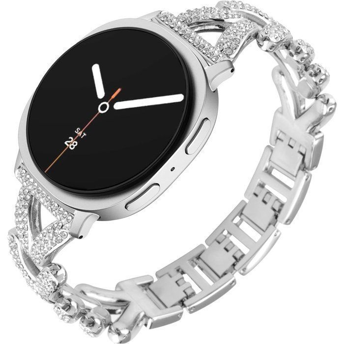 Stravo Bracelet montre femme acier inoxydable strass compatible Galaxy Watch 9/8 40/44 mm 8 Classic 46 mm – Argent Stravo Bracelet montre femme acier inoxydable strass compatible Galaxy Watch 9/8 40/44 mm 8 Classic 46 mm – Argent