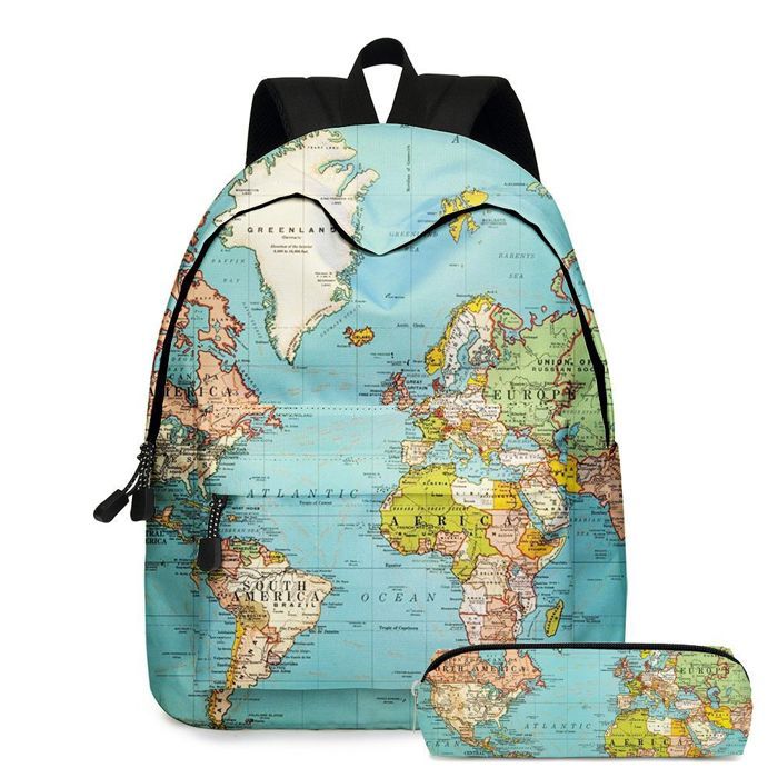 XJYDNCG Cartable École PrimaireCarte du Monde Sac a Dos Enfant Léger avec poche à stylo - Bleu